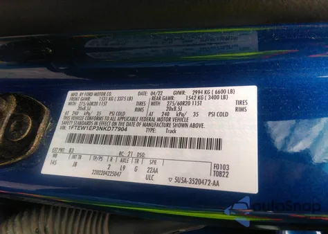 2022 Ford F-150 Xl from USA, damaged, VIN 1FTEW1EP3NKD77904